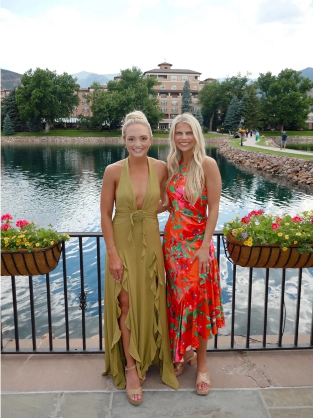 WeWoreWhat Halter Ruffle Maxi Dress Olive Green with Slits & Front Rosette - Picture 12 of 13